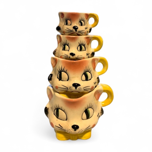 Vintage Tilso Pink Cats Stackable Measuring Cups - Picture 1 of 2